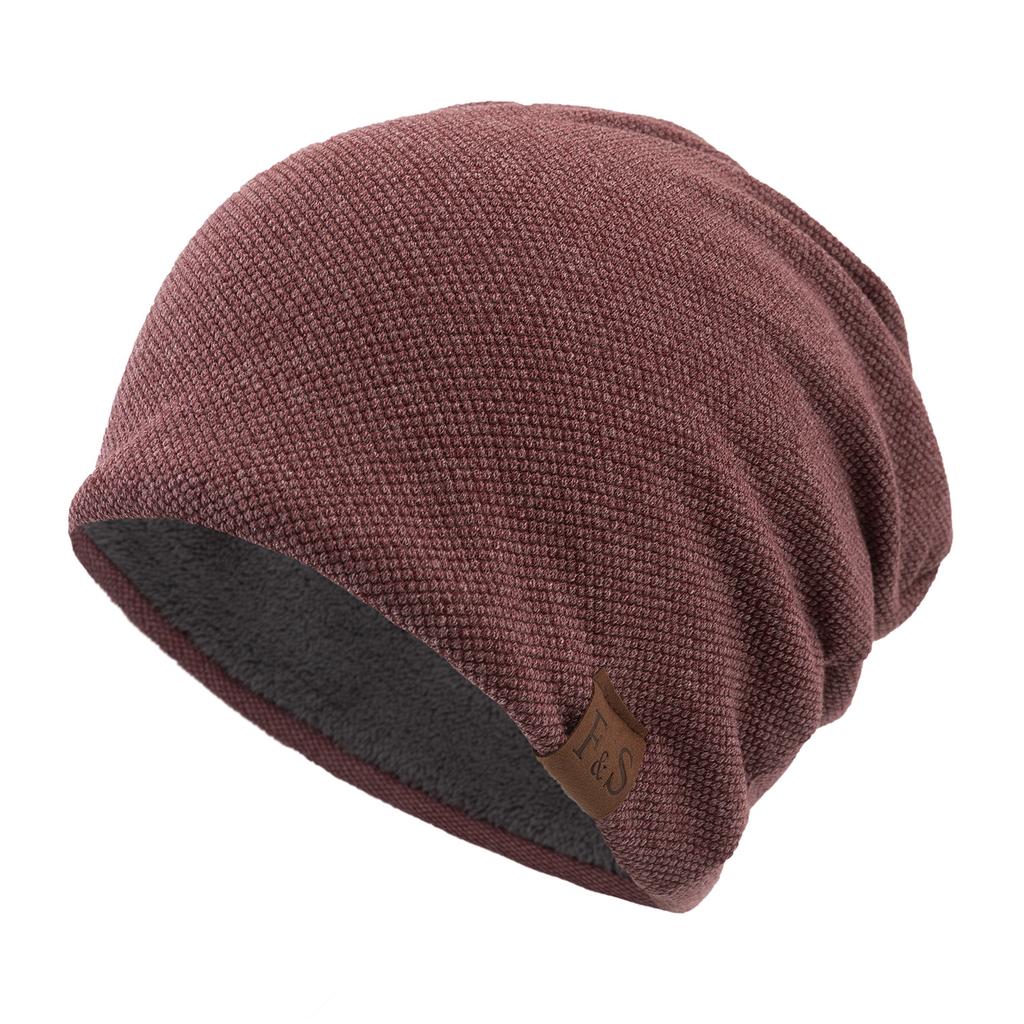 Autumn/Winter Beanie Hat Casual Fleece-Lined Thermal Solid-Colour Loose-Fit Knitted Hat for Men and Women