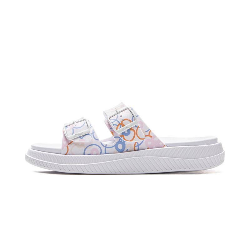 Li-Ning Comfortable Versatile Fashion Non-Slip Wear-Resistant Slide Sandals Women Footwear White Floral AGAV014-1