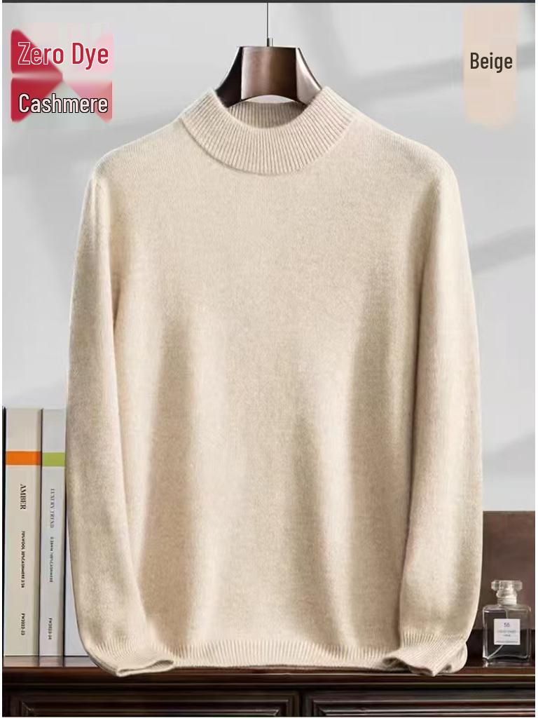 Men's Cashmere High Neck Sweater - Warm Base Layer for Autumn & Winter, Business Casual, Double Strand, Classic Design.