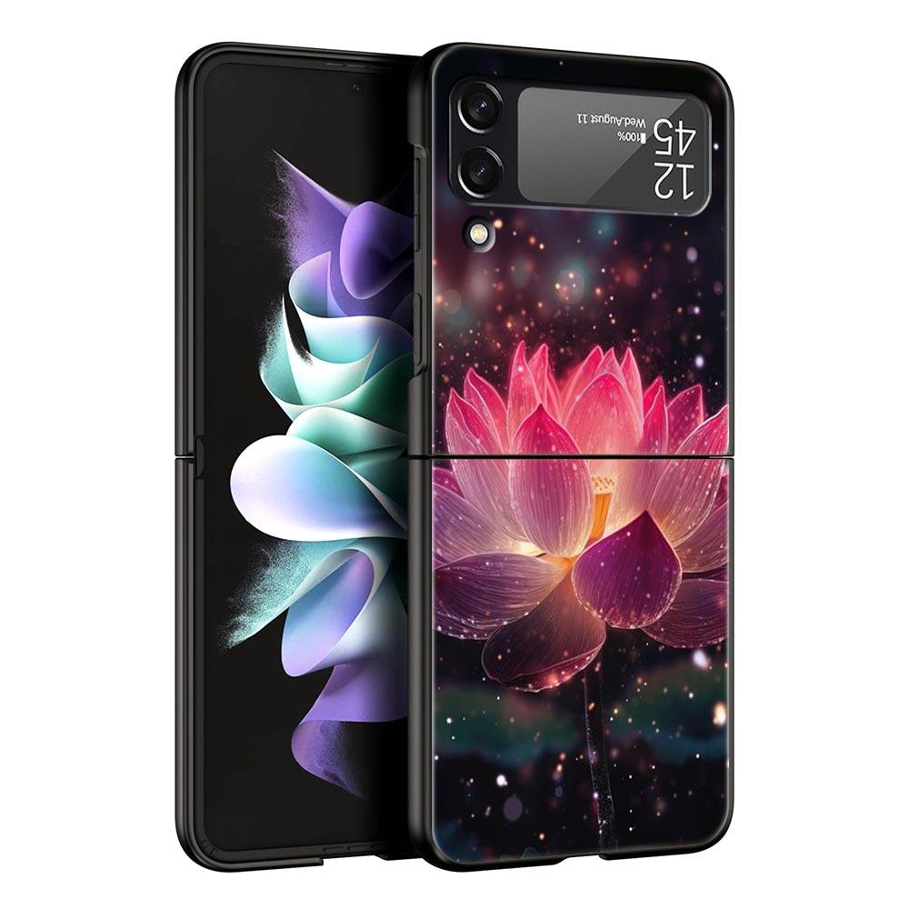 

Жесткий ПК чехол для телефона Samsung Galaxy Z Flip 7 6 5 4 Черная крышка для Galaxy Z Flip 3 Складной противоударный Цветок лотоса Fundas Сумка Z Flip 7