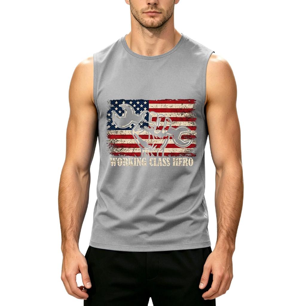 Men's Sleeveless Casual Tank Top Labor Day Graphic Print Crew Neck Muscle Fit Sleeveless Shirt for Outdoor Work and Everyday Wear