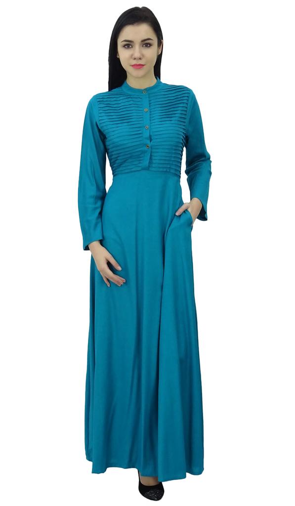Bimba Women's Long Sleeve Maxi Mandarin Collar Plain Jilbab Dress With