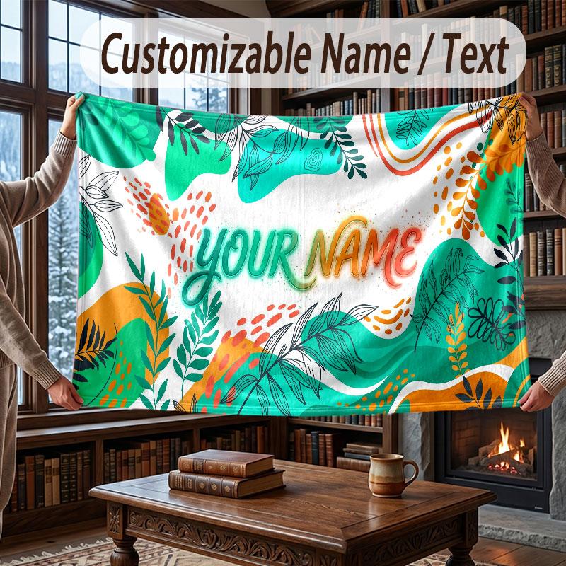 Abstract Geometric Theme Throw Blanket Custom Name Text Personalized Blanket Soft Cozy Blanket for Home Sofa Bed