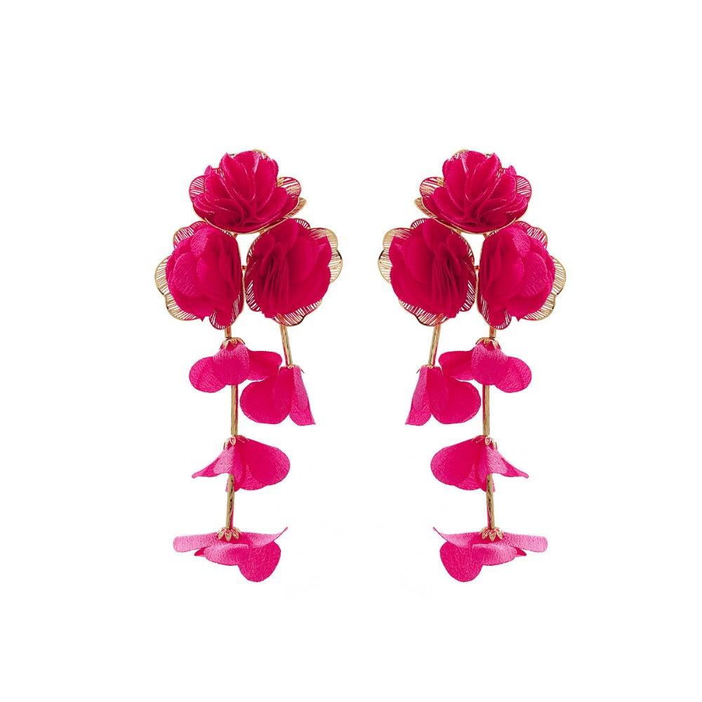 Chiffon Flowers Tassel Earrings Multicolor Women Earrings Sweet Long Drop Earring  Ear Jewelry