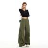 Army green casual high-waisted tooling jeans women's 1116 spring new thin loose big pocket wide-leg pants cotton