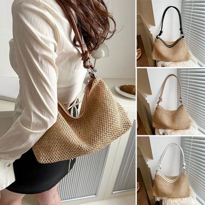 Handgemachte geflochtene Strohtasche gewebte Einkaufstasche Mode Schultertasche Frauen Mädchen