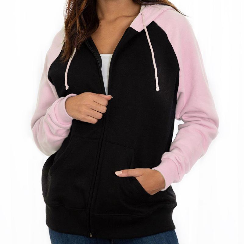 Women's autumn and winter fashion versatile long-sleeved zipper drawstring hooded sweatshirt