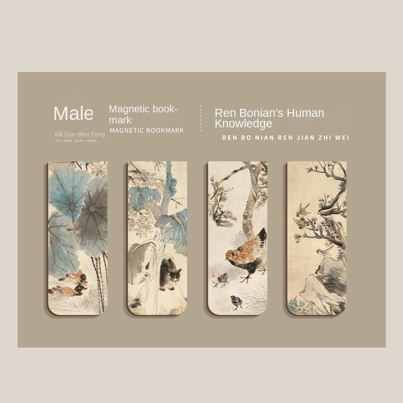 4 Pcs Magnetic Bookmark World Famous Painting Monet Van Gogh Antique Art Page Folder for Books Readers Stationery Supplies