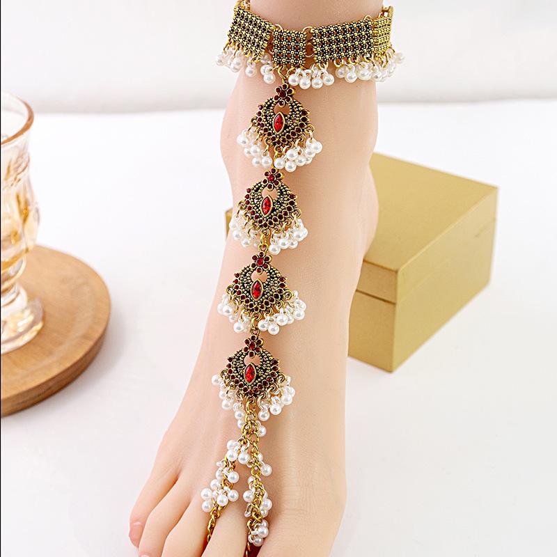 Retro Ethnic Geometric Water Drop Anklet - Bohemian Style Round Foot Ornament