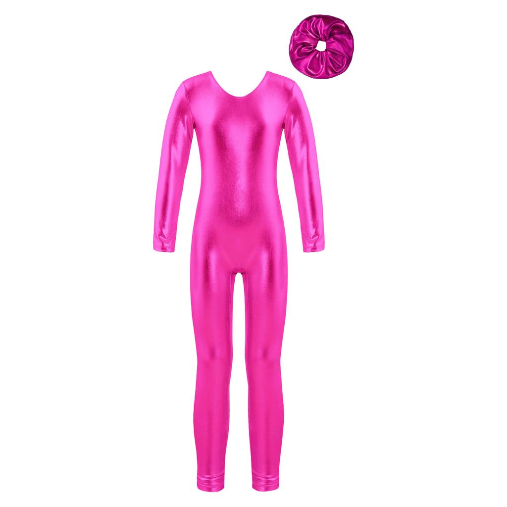 Body da allenamento per bambine, maniche lunghe, cerniera posteriore, body unitard, tuta da balletto e copricapo