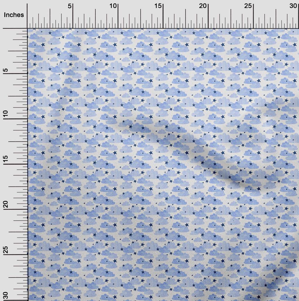 oneOone Cotton Poplin Light Blue Fabric Water Color Sewing Material Print Fabric By The Yard 42 Inch