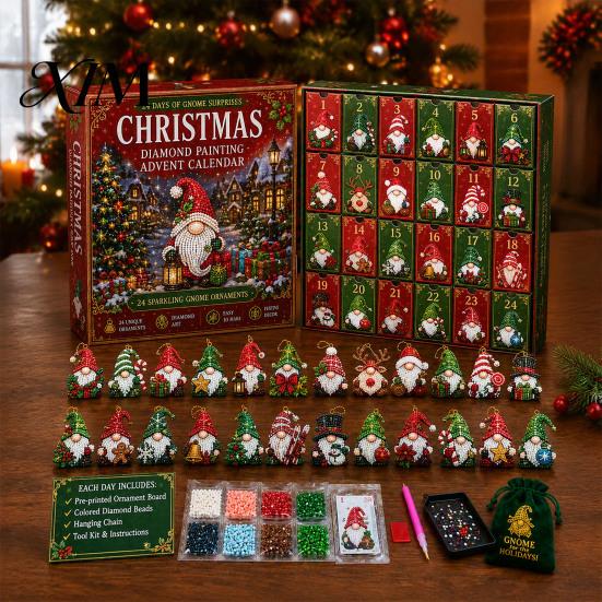 Complete Faux Diamond Art Set Halloween Gnome Advent Calendar, Christmas DIY Ghost Pumpkin Skeleton Crafts Craft Kit, Handmade Hanging Ornaments