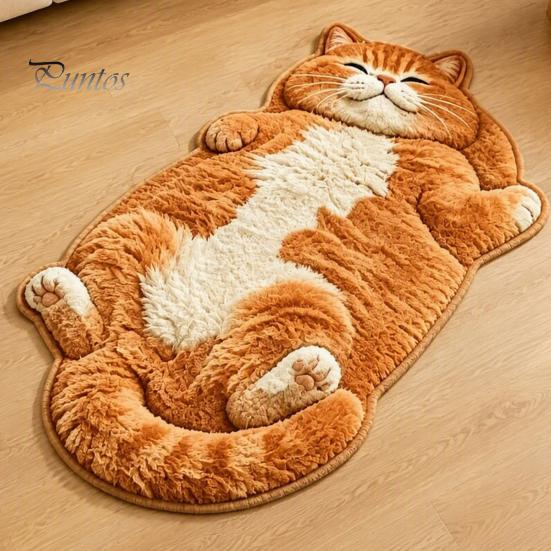 Unique Cat Pattern Floor Mat Cozy Shaped Rug, Plush Cartoon Area Mat, Soft Warm Atmosphere Interior Decor Crystal Velvet Decorative Rug for