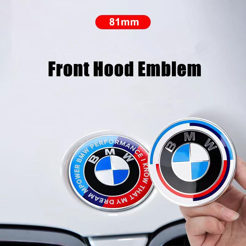 Emblemat na maskę przednią z logo BMW na 50-lecie 81mm+Znaczek tylny 74mm+Dekielek na piastę koła 68mm+Naklejka na kierownicę 56mm 46mm