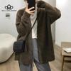 Knitted Cardigan Jacket Women Solid Color V-neck Large Version of Loose Medium-length Top Sweater Autumn Sweater