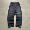 Spring Loose Retro Letter Embroidered Distressed Washed Denim Jeans for Men