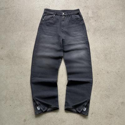 Spring Loose Retro Letter Embroidered Distressed Washed Denim Jeans for Men