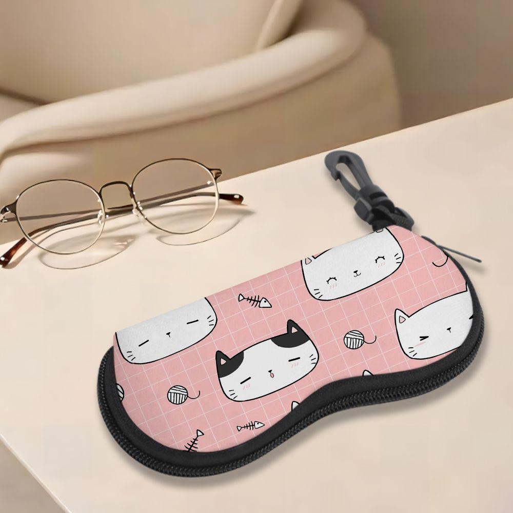 Cute Cat Pattern Soft Fabric Sunglasses Case,Portable Cartoon Eyeglasses Protective Pouch,Lightweight Drawstring Spectacle Bag Travel Accessories