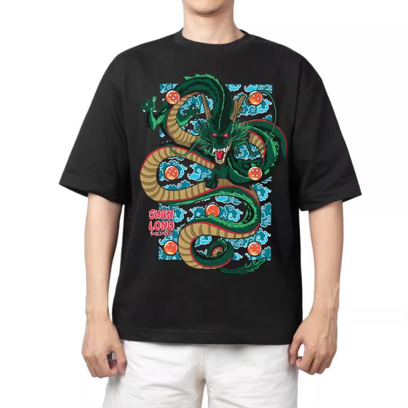 T-Shirt für Herren Dragon Ball Muster Gedruckt Sommer Retro Ausschnitt Locker Große Größe Vielseitig Kurzärmliges T-Shirt Kleidung Oberteil