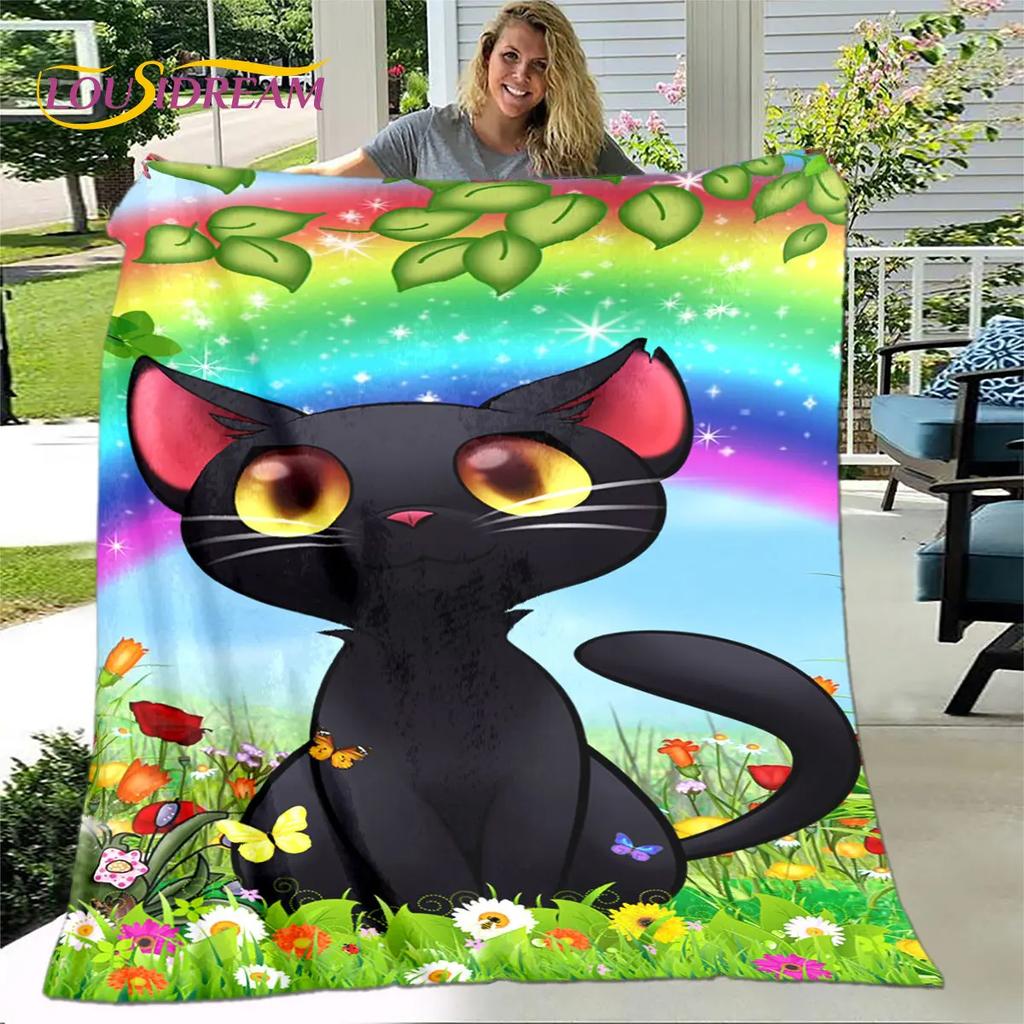 3D Cartoon Cute Gothic Cat Blanket,Flannel Blanket Throw Blanket,Warm Children's Blanket for Home Living Room Bedroom Beds Sofa