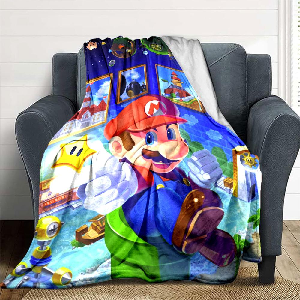 Mario Space Adventure Flannel Blanket Super Soft Warm Cozy Blanket For Sofa Bed Office Travel Allseason Home Decor Gift