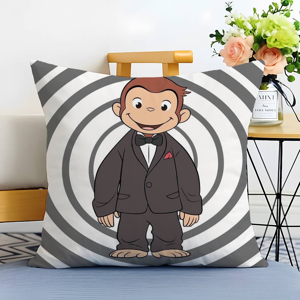 

George The Curious Monkey Pillow Case Anti-dustmite Pillowcase Invisible zipper silky short plush Sofa cushion cover 12x12Inch