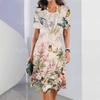 Elegant Women Short Sleeve Fashion 3d Print Midi Dress Plus Size Beach Clothing