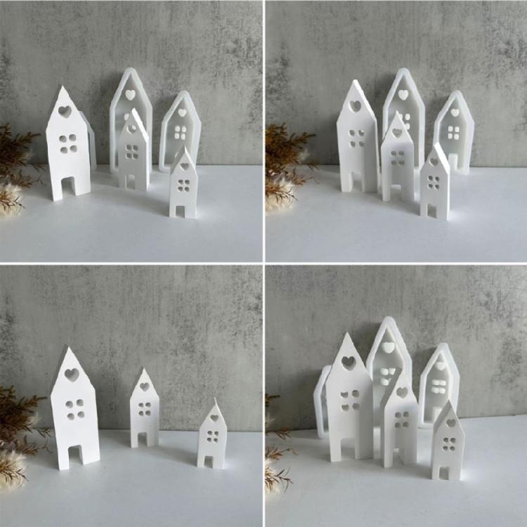 3 Pcs House with Window Silicone Mold DIY Scented Candle Mold House Resin Mould