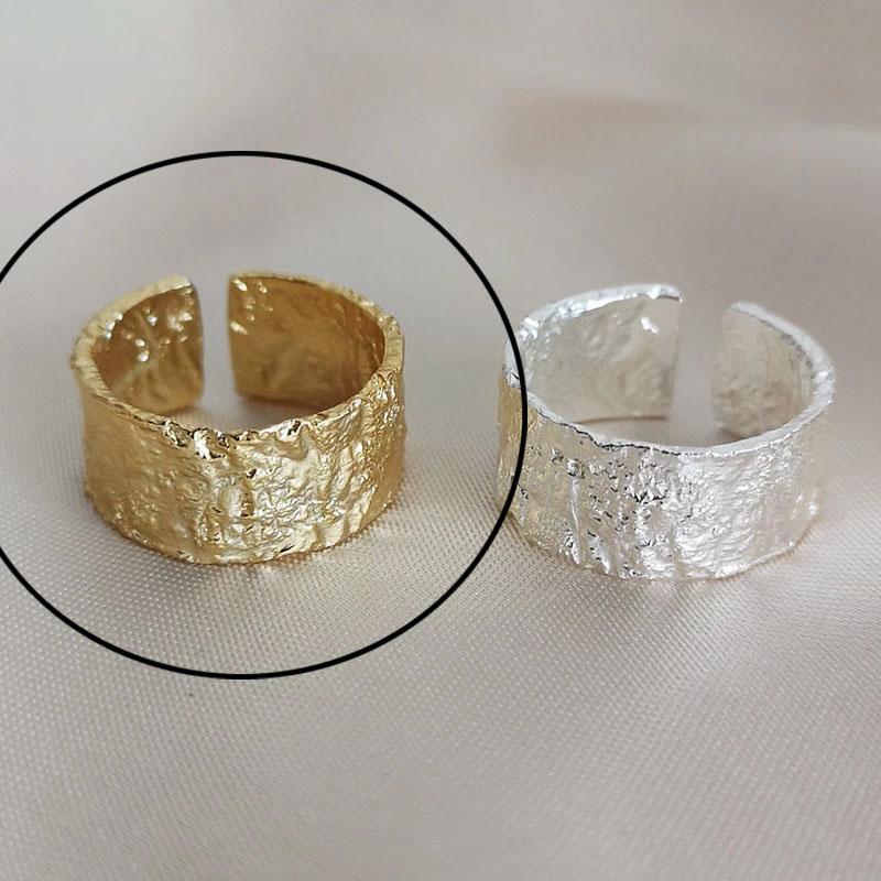 925 Silver Rings For Women Hollow Out Gold Color Temperament Personality Fashion Female Trendy Resizable Opening Rings