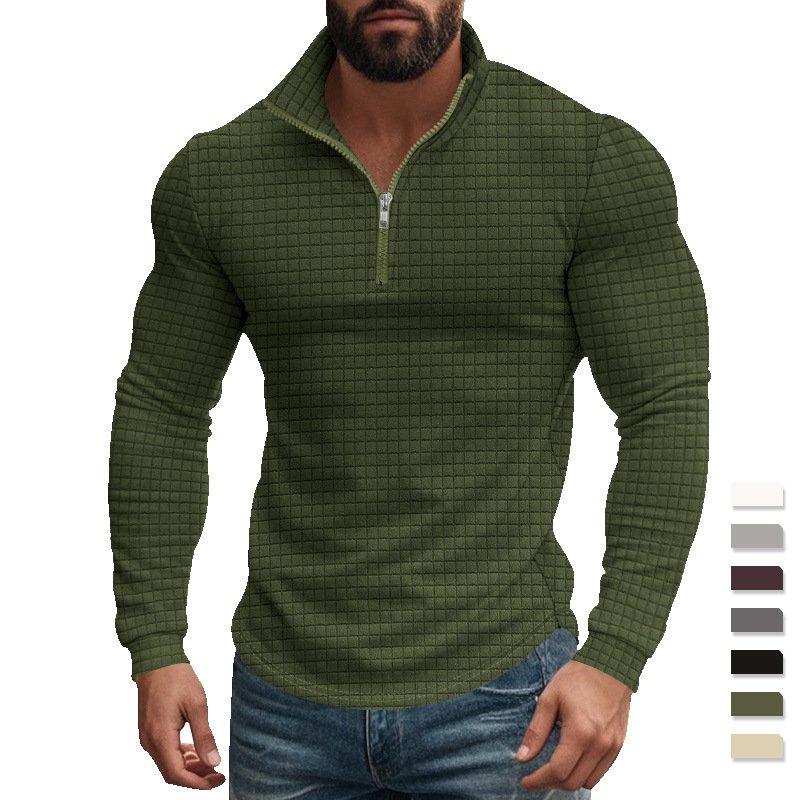 Men's Jacquard Sweatshirt Quarter Zip Stand Collar Long Sleeve Textured Pullover Casual Spring Fall Top