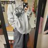 WTEMPO Spider Printed Harajuku Grey Sweater Women Gothic Vintage Ripped Grunge Y2K Jumper Streetwear Korean Casual Hiphop Pullover