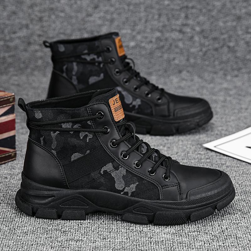 

Модные парусиновые мужские ботинки на шнуровке, мужские парусиновые туфли на платформе, ботфорты, ковбойские мотоциклетные ботинки, модные пустынные ботинки 2024 44 чёрный