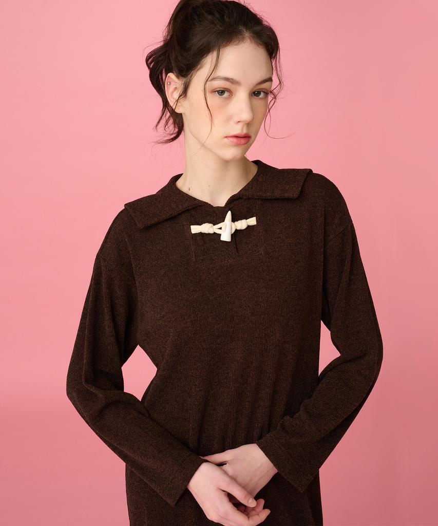 DEAR,PEER Sailor Collar Knit Dress Dark Brown