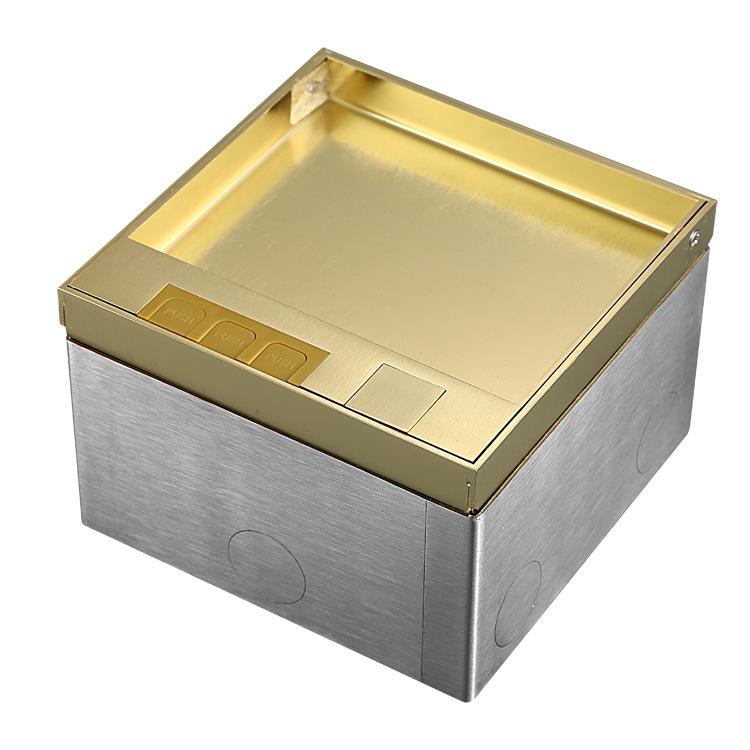 Goldene Edelstahl-Klappdeckel-Bodensteckdosenbox, Deutscher Standard, Reines Flaches Verdecktes Design.