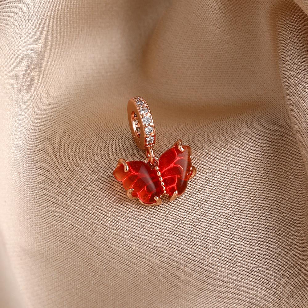 Spring Series Butterfly Pendant Clip Beads Earrings 925Silver Colored Inlaid Stone Fit Exquisite Bracelet Women DIY Jewelry Charm