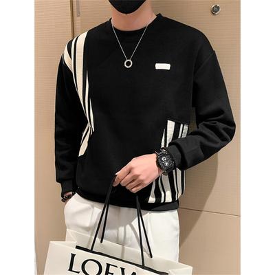 Men's Round Neck Sweatshirt Spring and Autumn American Large Size Men's Tops New T-shirt Long Sleeve Early Winter Coat