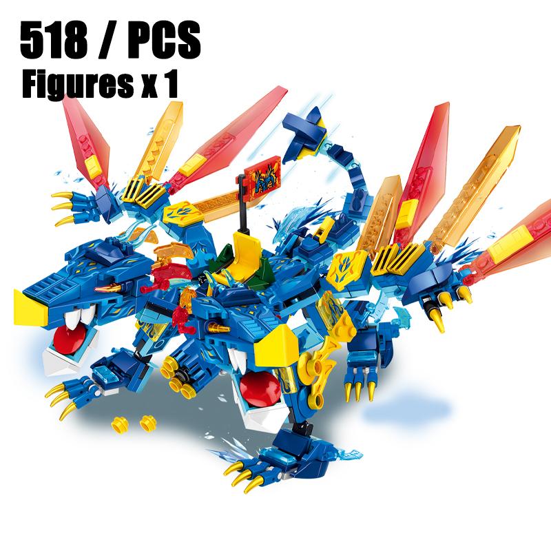 Phantom Ninja Ice Water Series Double-Headed Element Dragon Building Blocks Set Classic Cartoon Model Bricks Kit Child Toys Gift
