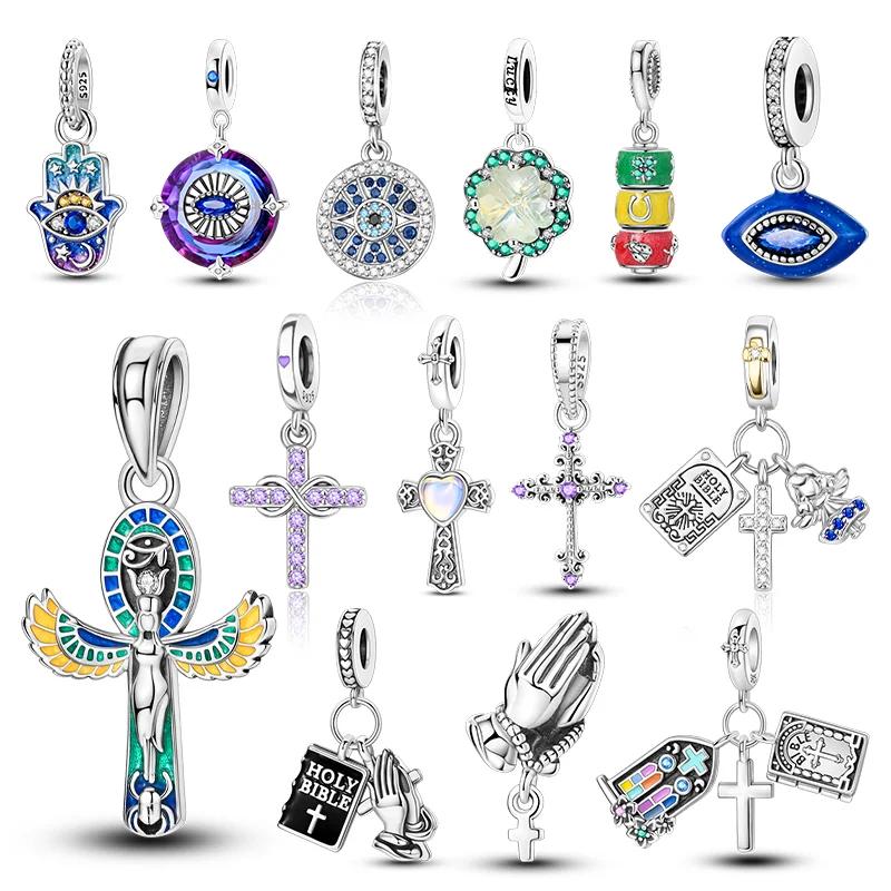 Copper Virgin Praying Hands Dangle Cross Pendant Beads Charm Fit Original Charms Bracelet Diy Fine Jewelryfor Women Gifts