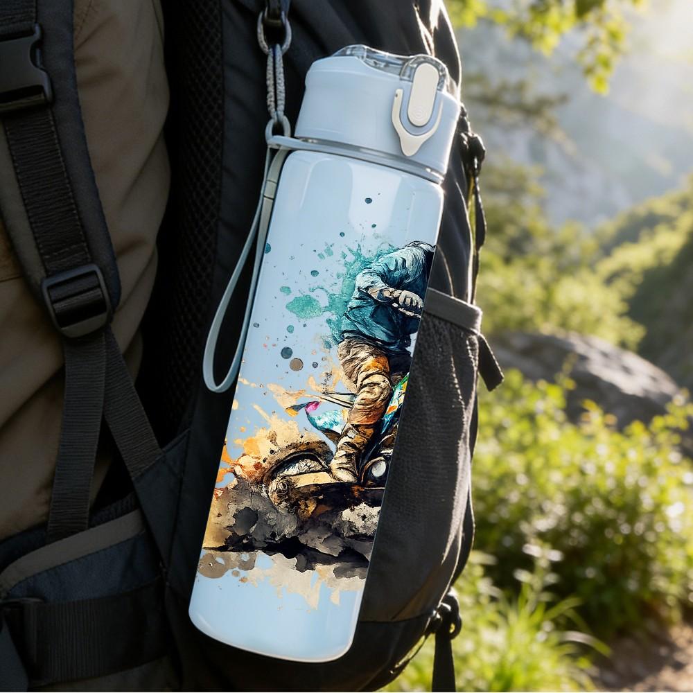 1PC Off Road Motorcycle Rider Print 750ml Color Plastic Sports Water Bottle Leakproof Flip Straw Lid Suitable for Sports Office Home Use