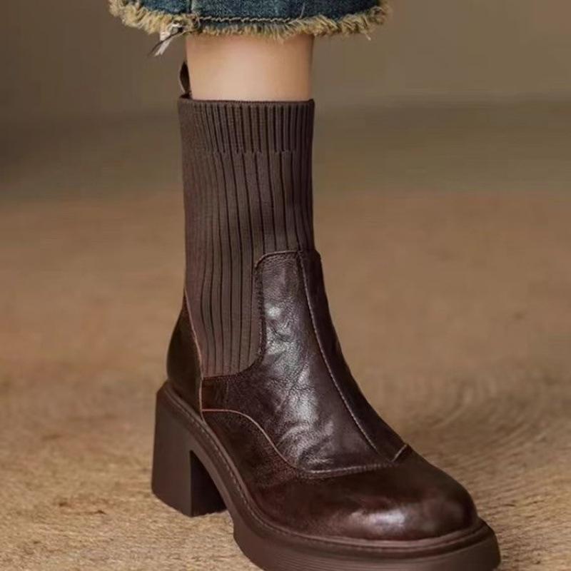 Thick-soled elastic boots versatile women's cross-border small knitted wool tube women's shoes 2026 new high-heeled thin boots