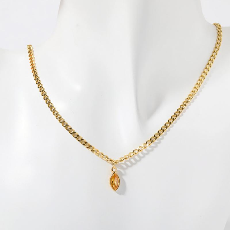 

Ожерелье из титановой стали с цирконом «Лошадиный глаз», вакуумное электролитическое покрытие циркона в печи, простое и роскошное ожерелье для женщин as the picture