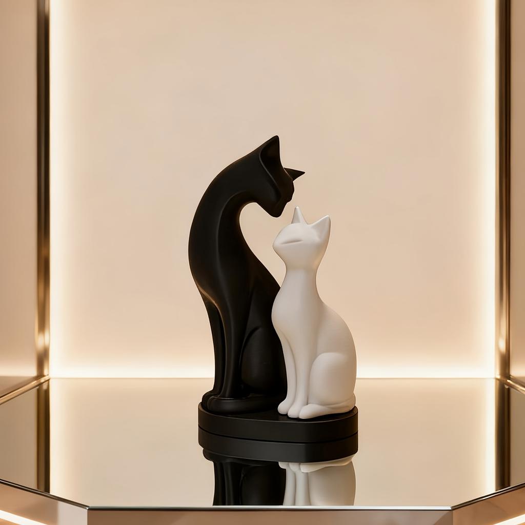 Black White Cat Figurine Set Artistic Home Decor LivingRoom Desktop Ornament Cute Kitten Decoration Small Ornament Ideal Gift