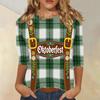 Damen Casual Oberteil mit Dreiviertelärm, Oktoberfest-Print, Rundhalsausschnitt, Leicht, Bequeme Passform für Saisonale Veranstaltungen und den Alltag