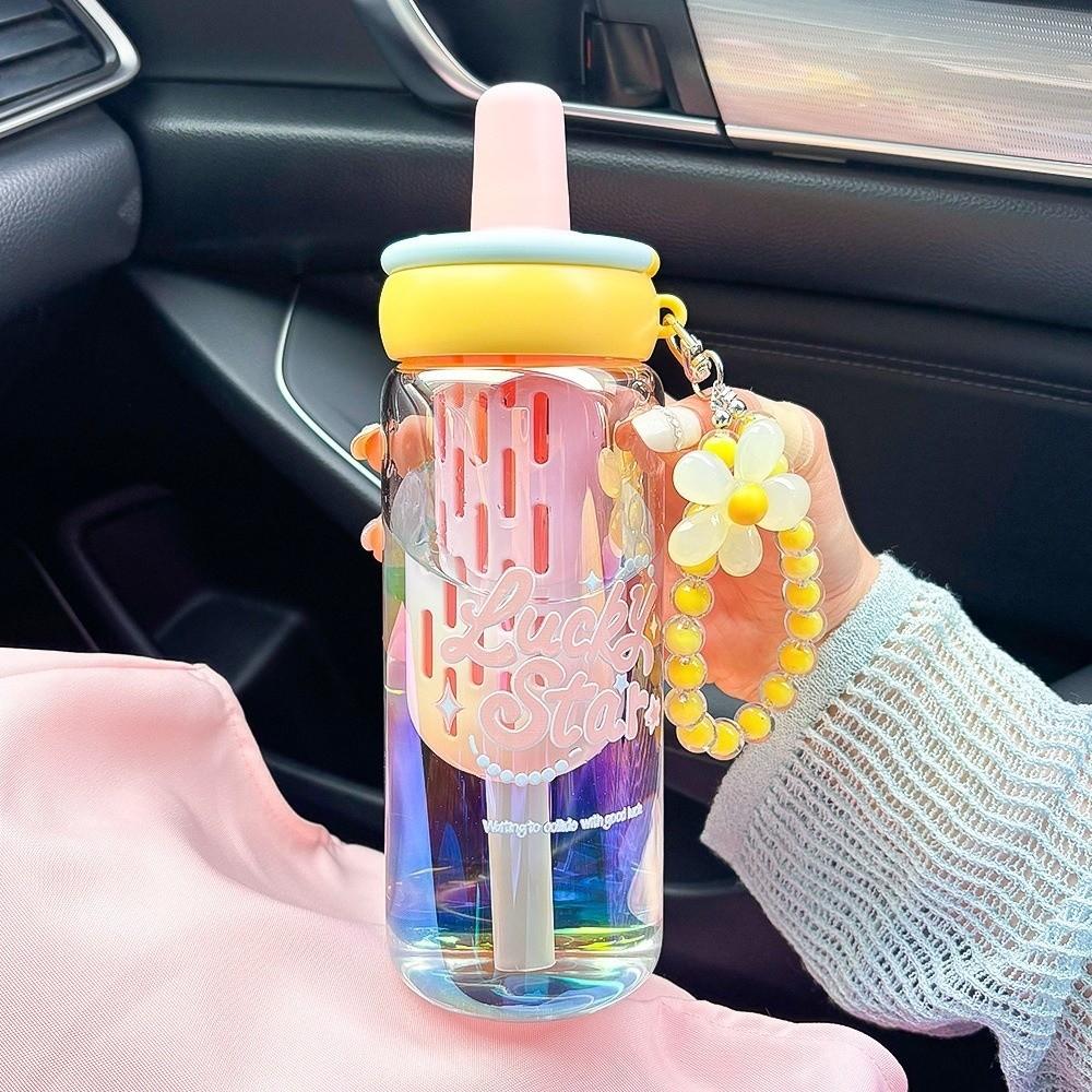 630ml Glass Water Bottle with Straw with Infuser Filter Straw Cup High Temperature Resistant Portable Water Cup Summer Use