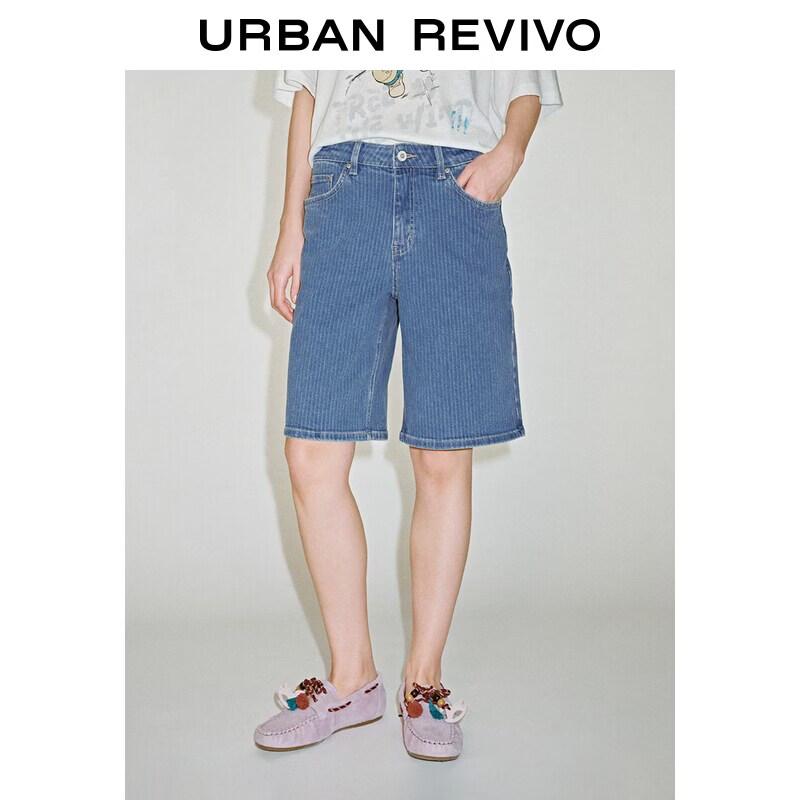 UR2026 Women s Retro Washed Striped Denim Shorts 29