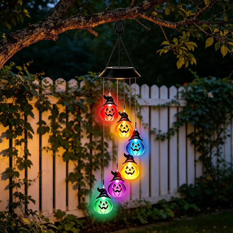 Solar Pumpkin Wind Chime Lights, Garden Courtyard Outdoor Terrace Porch Halloween Haunted House Party Decor Atmosphere Lights