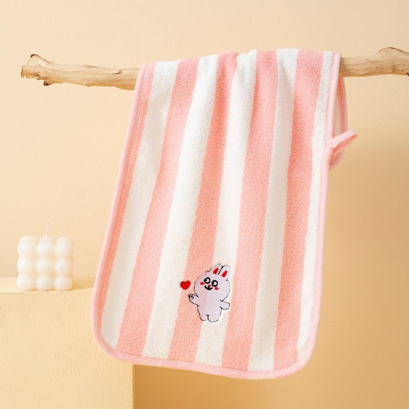 

1Pc 25x50cm Cartoon Rabbit Striped Coral Fleece Soft Highly Absorbent Baby Children Hanging Hand Towel 25x50cm рожевий