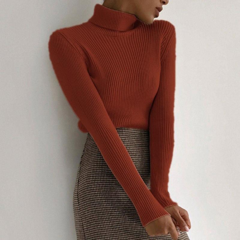 Herbst Langarm Pullover Frauen Pullover 2023 Winter Solide Stricken Rollkragen Pullover Damen Mode Lässige Strickwaren Frau 28758