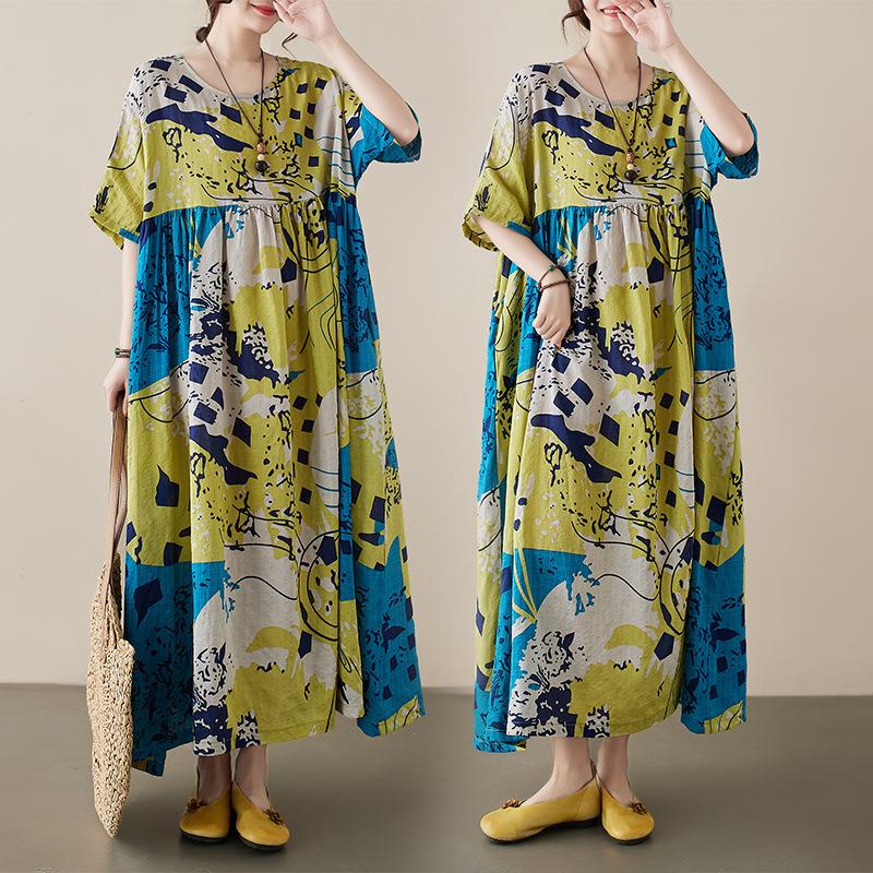 Übergröße Damen Lazy Wind Plissee Unregelmäßige Mode Kleider Nischen Schößchen Schlank Kurzarm Swing Kleider