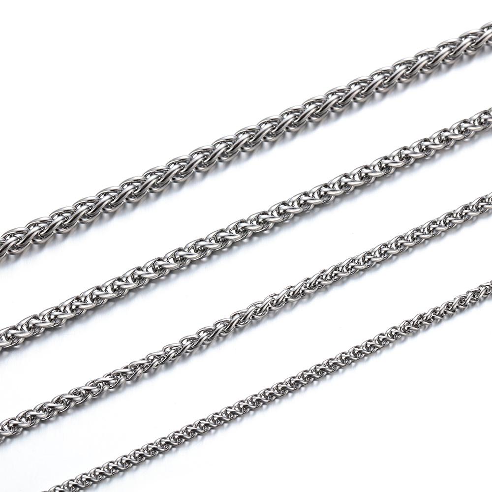 Silver Color Cool Choker Braided Wheat Chain Metal Collar Heavy Link Stainless Steel Necklace